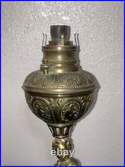 Antique 1800's Brass Hipwell Kerosene Oil lamp Cherubs Very Rare & Htf Exc