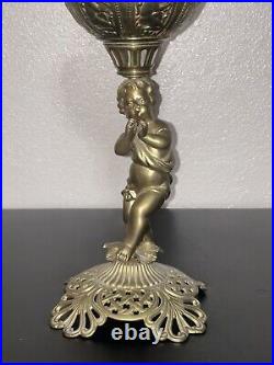 Antique 1800's Brass Hipwell Kerosene Oil lamp Cherubs Very Rare & Htf Exc