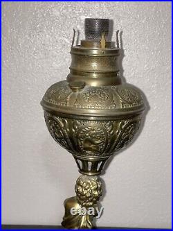 Antique 1800's Brass Hipwell Kerosene Oil lamp Cherubs Very Rare & Htf Exc