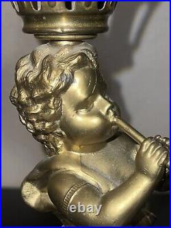 Antique 1800's Brass Hipwell Kerosene Oil lamp Cherubs Very Rare & Htf Exc