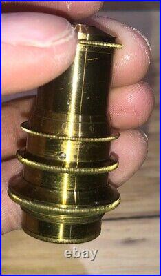 Antique 1800s W Wales Fort Lee NJ Brass Microscope Lens 1/10 + Case Very Rare