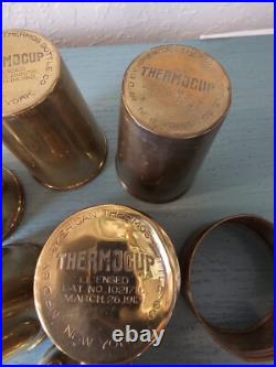 Antique 1912 Set Of (6) Brass Thermos Cups WithOriginal Locking Ring-Very Rare