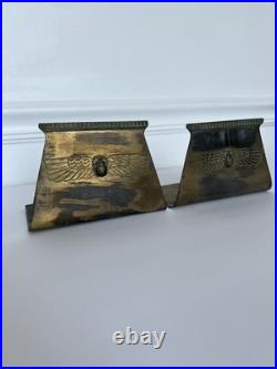 Antique 1920's Benedict Karnak Brass Egyptian Revival Scarab Bookends. Very Rare