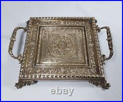 Antique 19th Century Solid Brass Inkwell Tray Very Rare