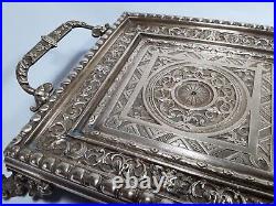 Antique 19th Century Solid Brass Inkwell Tray Very Rare