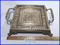 Antique 19th Century Solid Brass Inkwell Tray Very Rare