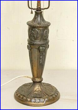 Antique Arts & Crafts Table Lamp Very Rare Curved Slag Glass Shade 8 Panel