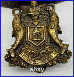 Antique Brass Glasgow Cathedral Door Knocker Coat Of Arms 4.5 Decor Very Rare O