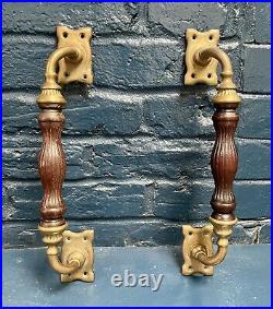 Antique Brass & Hardwood Pull Handles Old London Department Store (Very Rare)