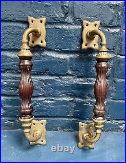 Antique Brass & Hardwood Pull Handles Old London Department Store (Very Rare)