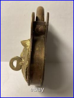 Antique Brass Lion Face Lock with Key PATENTED FEBY. 18.1896 VERY RARE