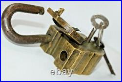 Antique Brass Rare Trick Padlock With 2 Original Keys Very Rare Trick Lock