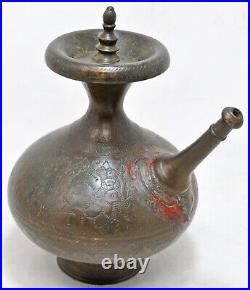 Antique Brass Surai Ewer Wine Serving Pot Original Old Very Rare Early Piece