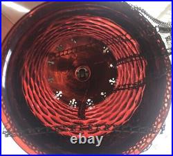 Antique CRANBERRY Glass & Brass Hanging Oil Lamp Large, Rare & Very Nice