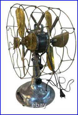 Antique Deco GEC England Partners Dual Sided Desk Fan Brass Blades Very Rare