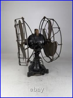 Antique Deco GEC England Partners Dual Sided Desk Fan Brass Blades Very Rare