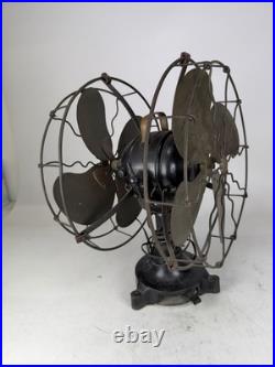 Antique Deco GEC England Partners Dual Sided Desk Fan Brass Blades Very Rare