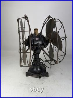Antique Deco GEC England Partners Dual Sided Desk Fan Brass Blades Very Rare