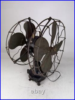 Antique Deco GEC England Partners Dual Sided Desk Fan Brass Blades Very Rare
