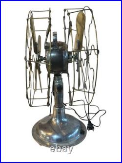 Antique Deco GEC England Partners Dual Sided Desk Fan Brass Blades Very Rare