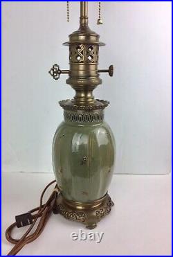 Antique Edouard ENOT Paris Brass Porcelain Vase Lamp Very RARE 26.5Tall