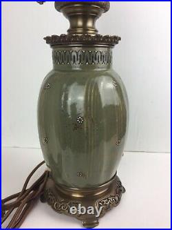 Antique Edouard ENOT Paris Brass Porcelain Vase Lamp Very RARE 26.5Tall