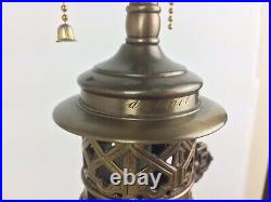 Antique Edouard ENOT Paris Brass Porcelain Vase Lamp Very RARE 26.5Tall