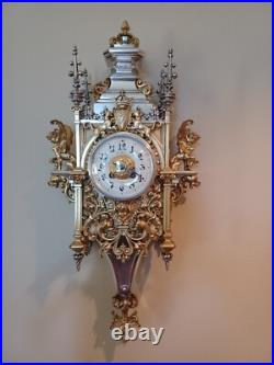 Antique FRENCH Gothic Style Silver/Gilded Brass CLOCK by CCH 1880 VERY RARE