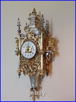 Antique FRENCH Gothic Style Silver/Gilded Brass CLOCK by CCH 1880 VERY RARE