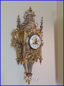 Antique FRENCH Gothic Style Silver/Gilded Brass CLOCK by CCH 1880 VERY RARE