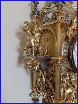 Antique FRENCH Gothic Style Silver/Gilded Brass CLOCK by CCH 1880 VERY RARE