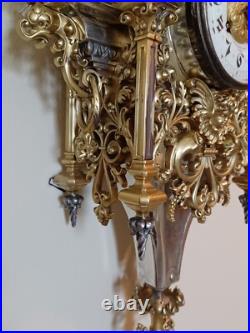 Antique FRENCH Gothic Style Silver/Gilded Brass CLOCK by CCH 1880 VERY RARE