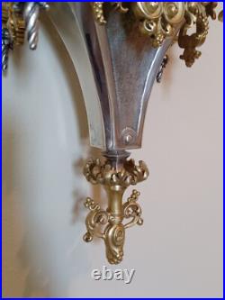 Antique FRENCH Gothic Style Silver/Gilded Brass CLOCK by CCH 1880 VERY RARE