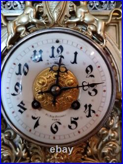 Antique FRENCH Gothic Style Silver/Gilded Brass CLOCK by CCH 1880 VERY RARE