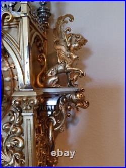 Antique FRENCH Gothic Style Silver/Gilded Brass CLOCK by CCH 1880 VERY RARE