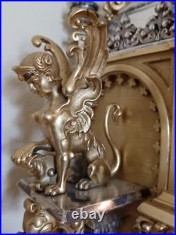 Antique FRENCH Gothic Style Silver/Gilded Brass CLOCK by CCH 1880 VERY RARE Antique FRENCH Gothic Style Silver/Gilded Brass CLOCK by CCH 1880 VERY RARE