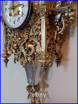 Antique FRENCH Gothic Style Silver/Gilded Brass CLOCK by CCH 1880 VERY RARE