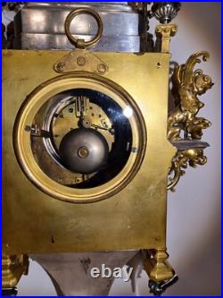 Antique FRENCH Gothic Style Silver/Gilded Brass CLOCK by CCH 1880 VERY RARE