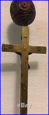 Antique French Cathedral XXL Wood Beads & Brass Crucifix Rosaryvery Rare