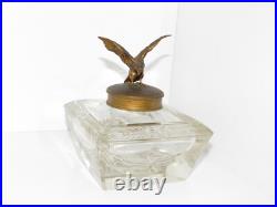 Antique Glass inkwell with eagle Brass, Very rare