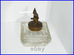 Antique Glass inkwell with eagle Brass, Very rare