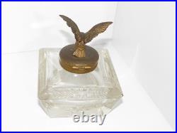 Antique Glass inkwell with eagle Brass, Very rare