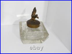 Antique Glass inkwell with eagle Brass, Very rare