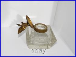 Antique Glass inkwell with eagle Brass, Very rare