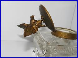 Antique Glass inkwell with eagle Brass, Very rare