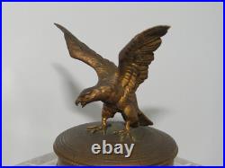 Antique Glass inkwell with eagle Brass, Very rare