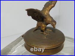 Antique Glass inkwell with eagle Brass, Very rare