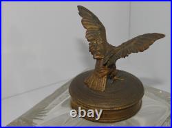 Antique Glass inkwell with eagle Brass, Very rare