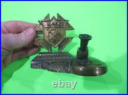 Antique Knights Of Columbus Brass Desk/pen Holder Very Rare Catholic Order Crest