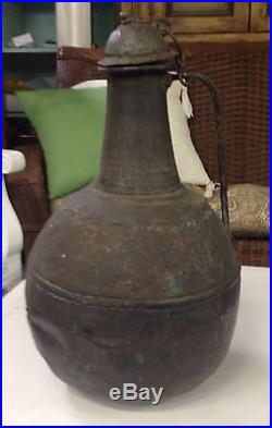 Antique Large DAMIGIANA Bottle Brass Metal Handmade Very Rare Collectable